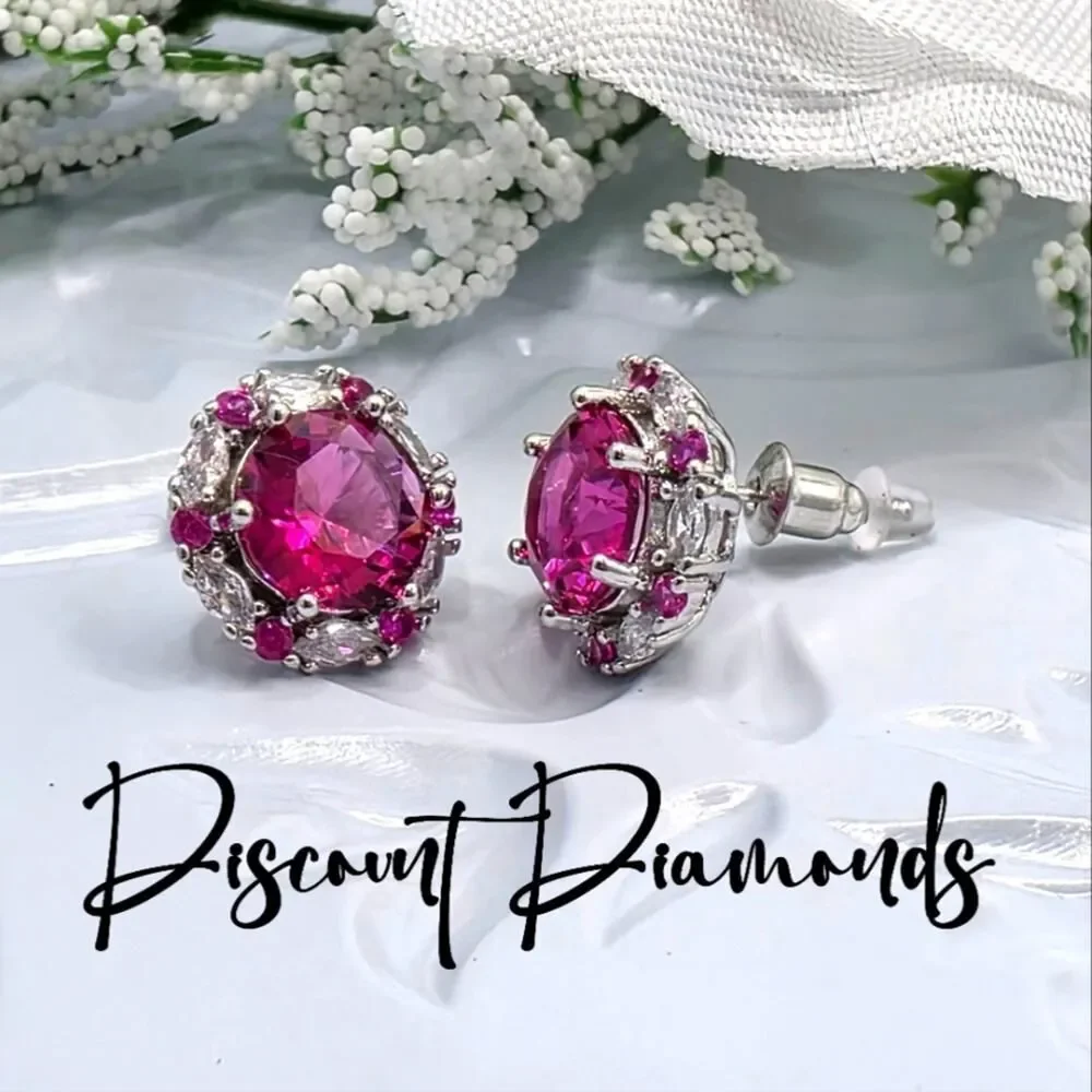 Elegant Red & White Zircon Earrings on 925 Sterling Silver
